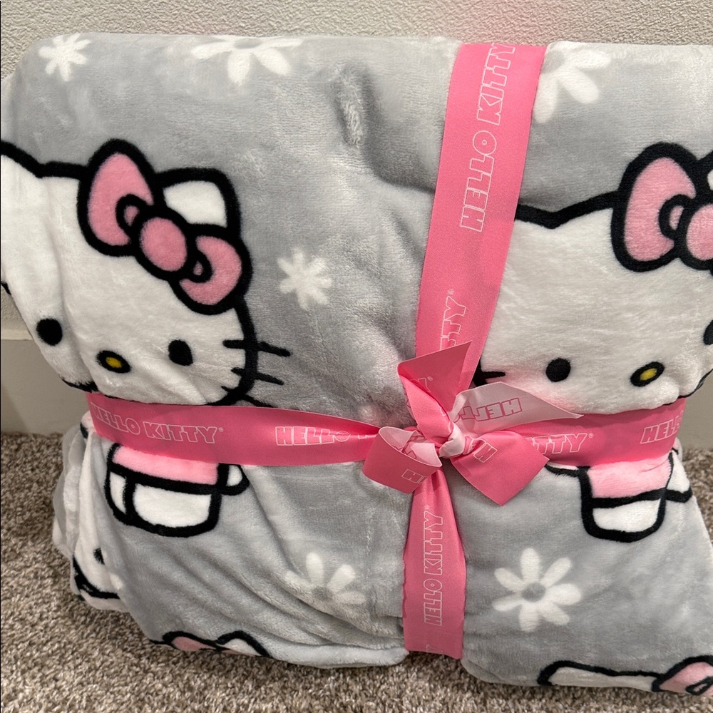 Hello Kitty Pink and Gray Plush Blanket